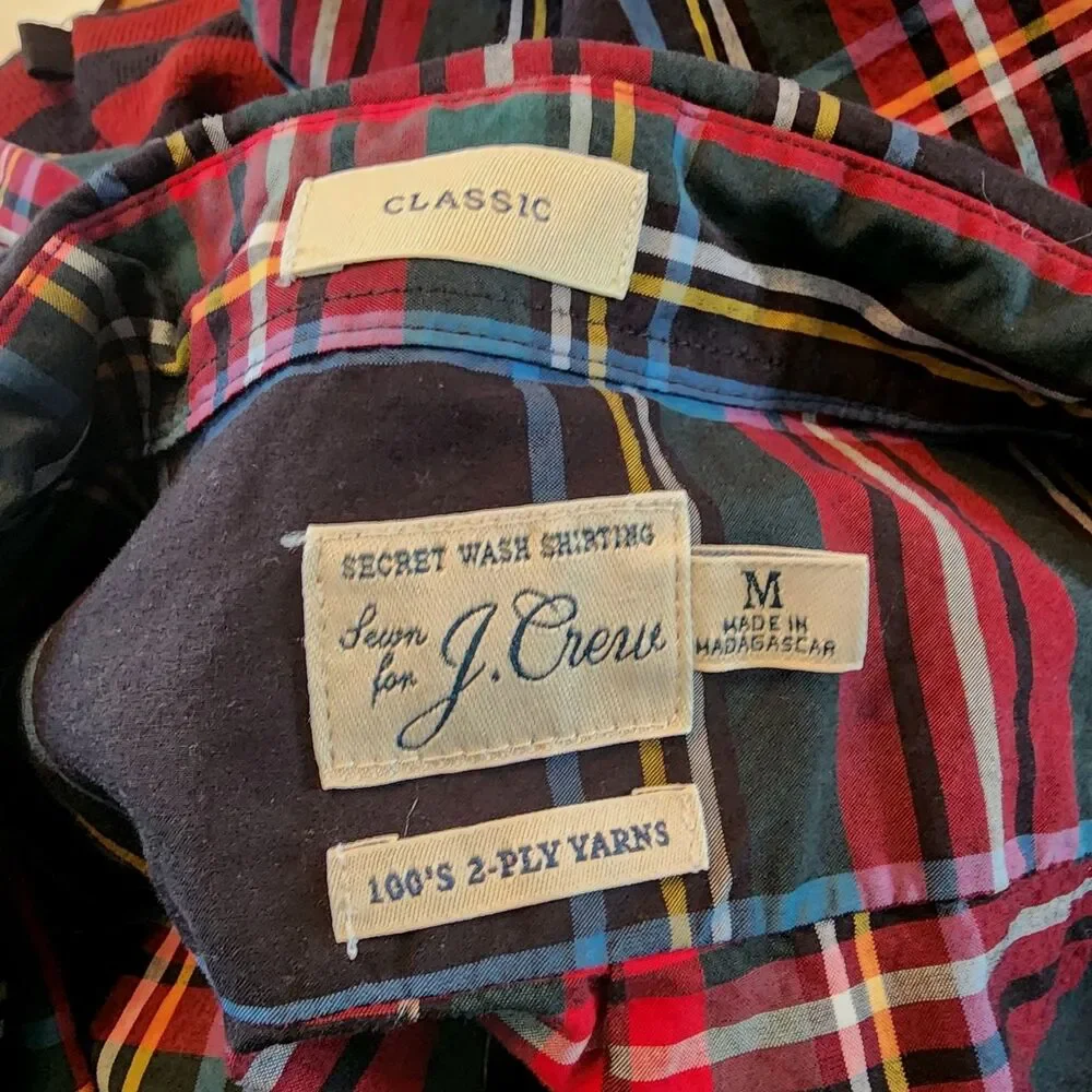 J. Crew 100's 2-Ply Yarns Classic Fit Plaid Button-Down Men Shirt Size M